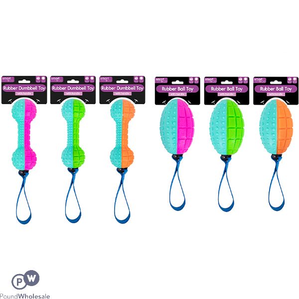 Smart Choice Squeaky Rubber Dog Toy With Handle Assorted