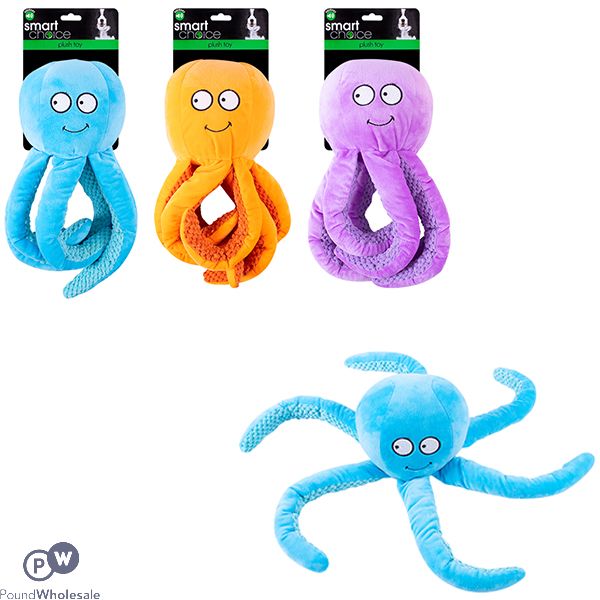 SMART CHOICE PLUSH OCTOPUS DOG TOY ASSORTED COLOURS