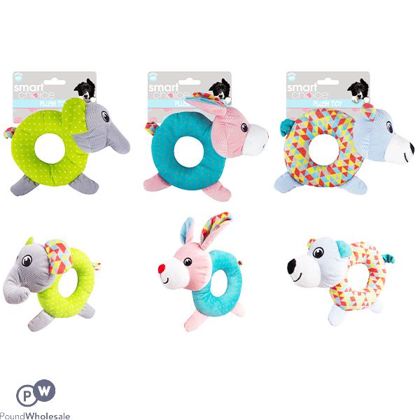 Smart Choice Small Squeaky Dog & Puppy Ring Plush Toy Assorted Colours