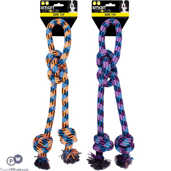 SMART CHOICE DOUBLE KNOT ROPE TUG DOG TOY 46CM ASSORTED COLOURS