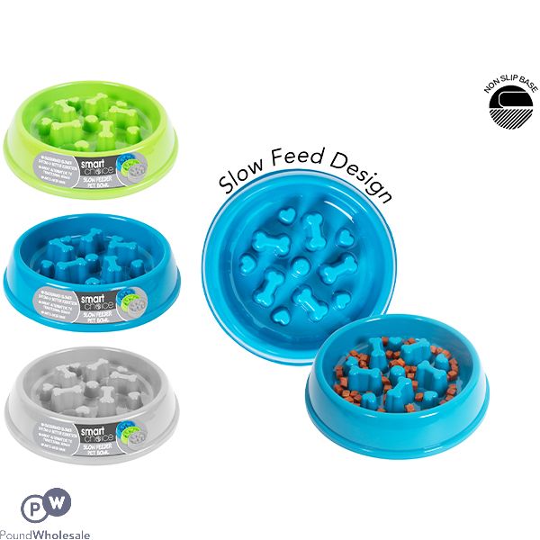 SMART CHOICE SLOW FEEDER PET BOWL ASSORTED COLOURS