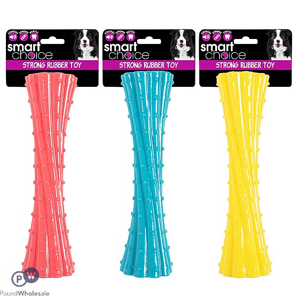 Smart Choice Rubber Twist Baton Squeaky Dog Toy 18cm Assorted Colours