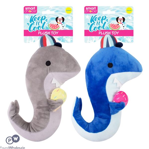 SMART CHOICE SUMMER SHARK SQUEAKY PLUSH DOG TOY ASSORTED COLOURS