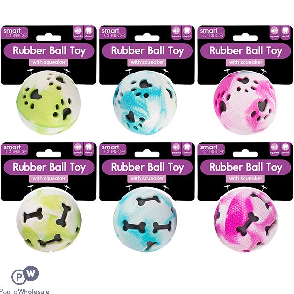 Smart Choice Rubber Squeaker Ball Dog Toy 7.5cm Assorted Colours