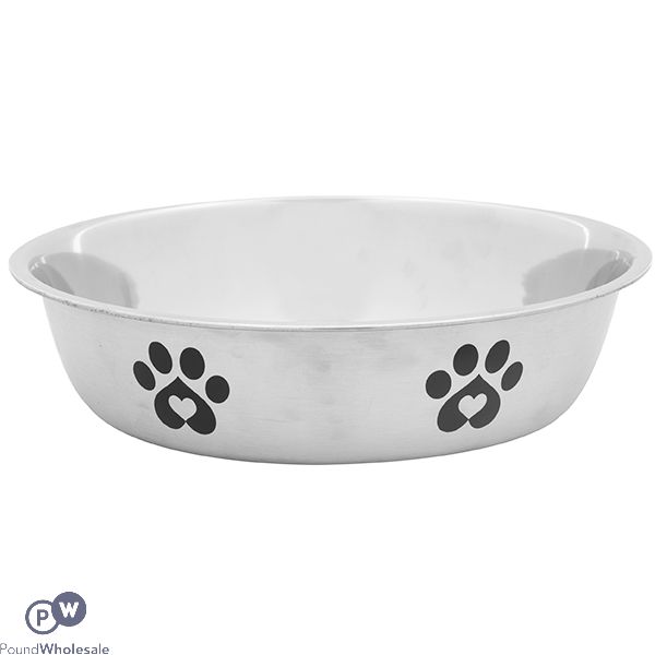 SMART CHOICE POLISHED STAINLESS STEEL PAW PRINT DOG BOWL 1400ML