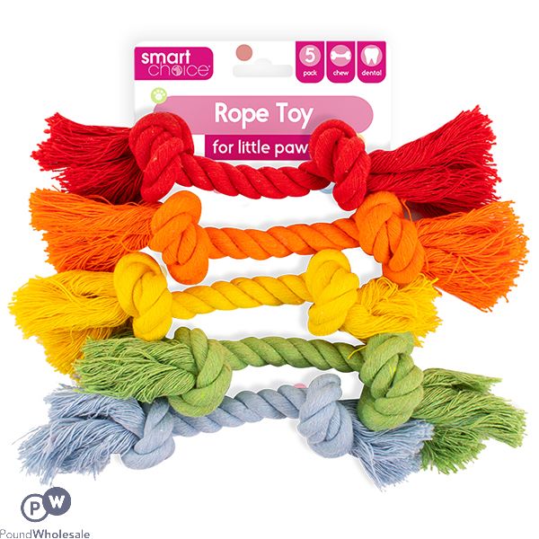 Smart Choice Assorted Colour Small Dog Puppy Rope Tug Toys 5 Pack