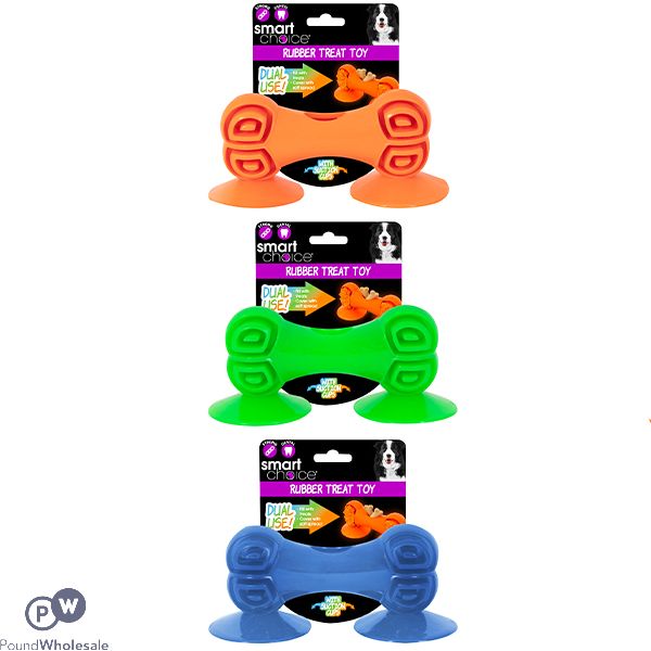 Smart Choice Treat Dispensing Suction Cup Rubber Bone Dog Toy Assorted Colours