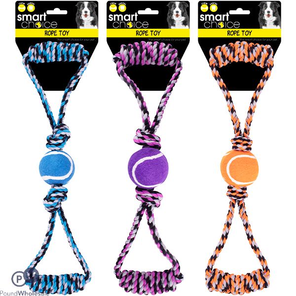 Smart Choice Tennis Ball Rope Tug Dog Toy 42cm Assorted Colours
