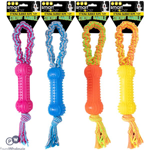 Smart Choice Strong Rubber Stretchy Handle Rope Dog Toy 42cm Assorted Colours