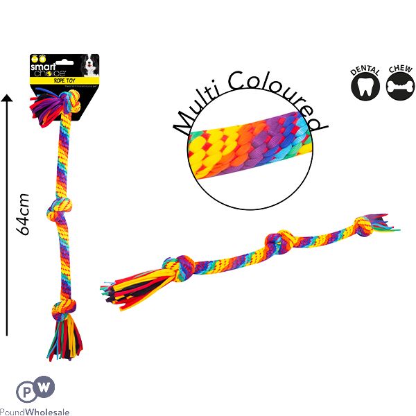 SMART CHOICE RAINBOW ROPE TUG DOG TOY 64CM