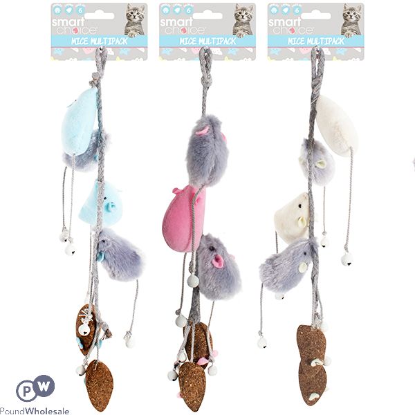 Smart Choice Catnip & Plush Mouse Rope Kitten Toy 6 Pack
