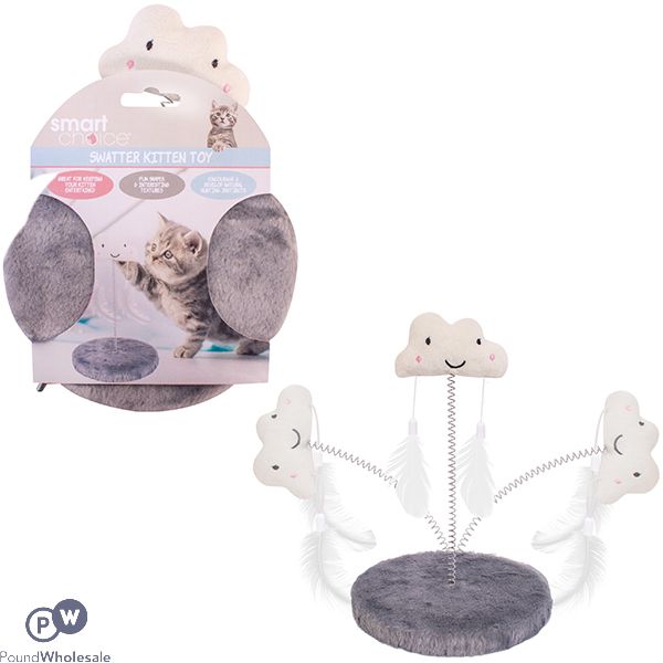 Smart Choice Plush Spring Stand Feather Kitten Toy Assorted Colours