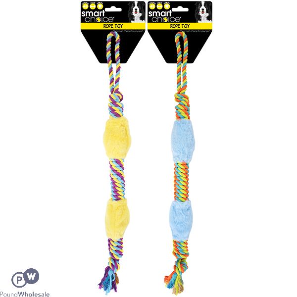Smart Choice Large Squeaky Rope & Fur Dog Tug Toy 73cm Assorted Colours