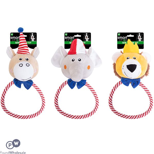 Smart Choice Squeaky Carnival Plush & Rope Animal Dog Toy 26cm Assorted