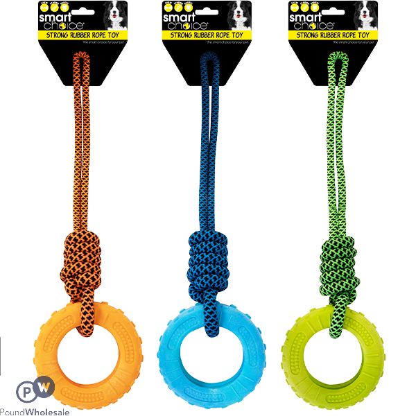 SMART CHOICE RUBBER RING ROPE DOG TUG TOY 48CM ASSORTED COLOURS