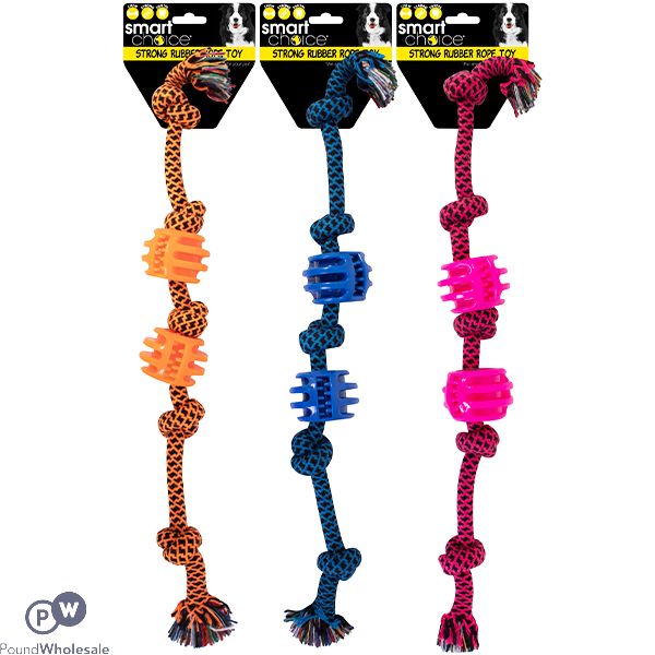 Wholesale Smart Choice Rubber & Rope Tug Dog Toy 50cm Assorted Colours