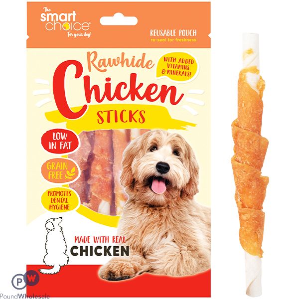 SMART CHOICE RAWHIDE CHICKEN STICKS DOG TREATS 10 PACK 80G