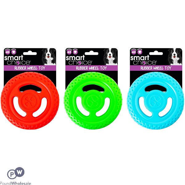 Smart Choice Squeaky Rubber Wheel Dog Toy 16cm Assorted Colours