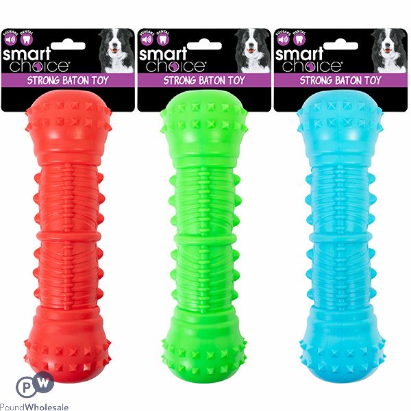 Smart Choice Squeaky Rubber Baton Dog Toy 22cm Assorted Colours
