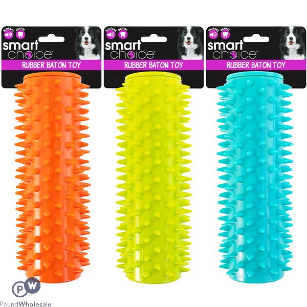Smart Choice TPR Squeaky Spiky Baton Dog Toy 18cm Assorted Colours