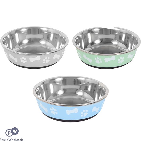 SMART CHOICE ANTI-SKID PAW PRINT & BONE PET BOWL 800ML ASSORTED COLOURS