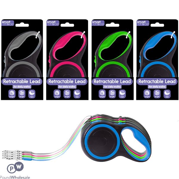 Smart Choice 25kg Retractable Dog Lead 5m Assorted Colours