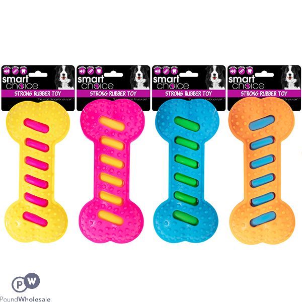 Smart Choice Squeaky Rubber Bone Dog Toy 19cm Assorted Colours