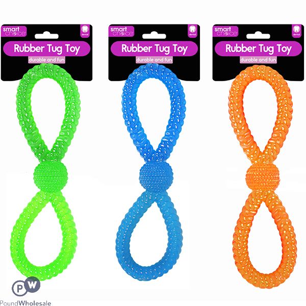 SMART CHOICE RUBBER TWIST TUG DOG TOY 26CM ASSORTED COLOURS