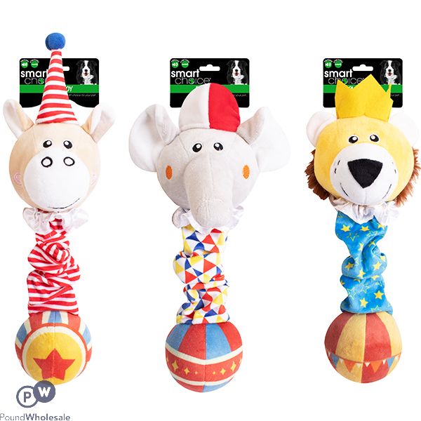 SMART CHOICE SQUEAKY STRETCHY PLUSH CARNIVAL DOG TOY ASSORTED