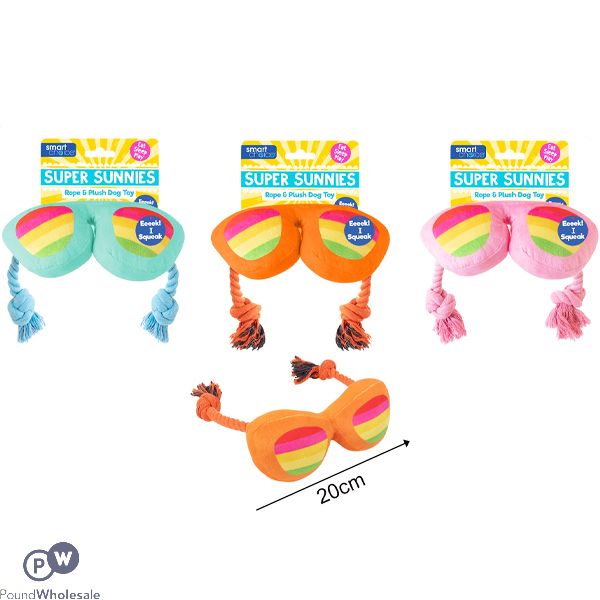 Smart Choice Super Sunnies Squeaky Rope & Plush Dog Toy Assorted Colours