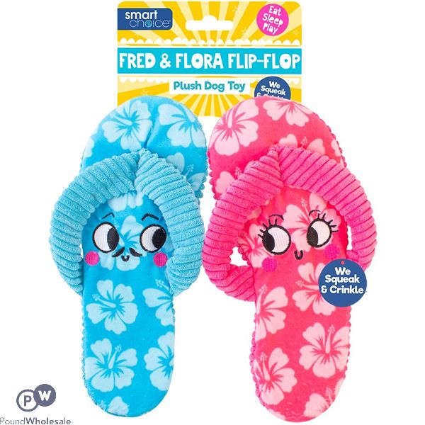 Smart Choice Summer Crinkle & Squeak Plush Flip Flops Dog Toy Assorted Colours