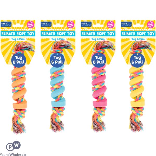 Smart Choice Tug & Pull Rubber Rope Spiral Dog Toy 28cm Assorted Colours