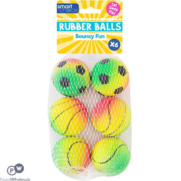 Smart Choice Assorted Summer Rainbow Rubber Balls Dog Toys 6 Pack