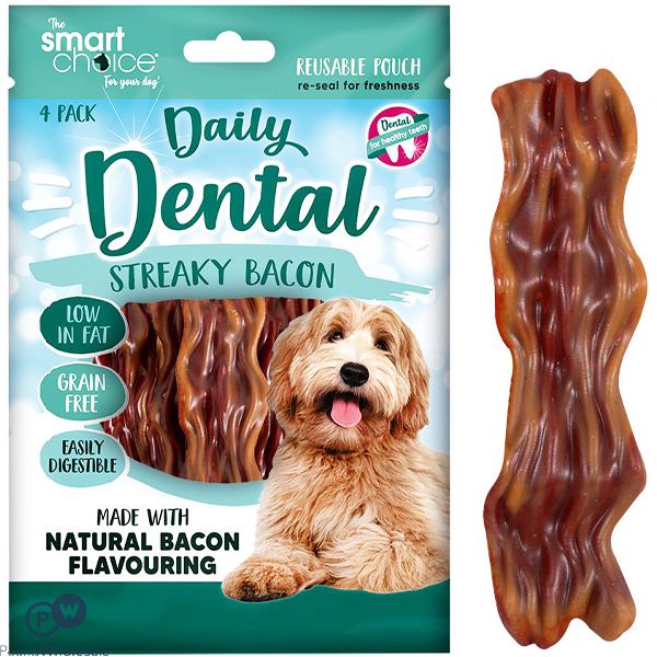 Smart Choice Natural Streaky Bacon Dental Dog Treats 92g 4 Pack