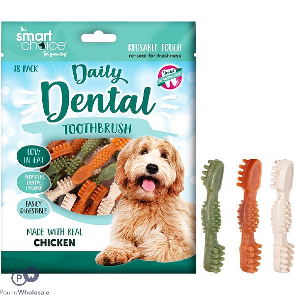 Smart Choice Chicken Dental Toothbrush Dog Treats 130g 22 Pack