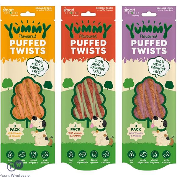 Smart Choice Meat-Free Yummy Puffed Twists Dog Treats 3 Pack 120g Assorted Flavours