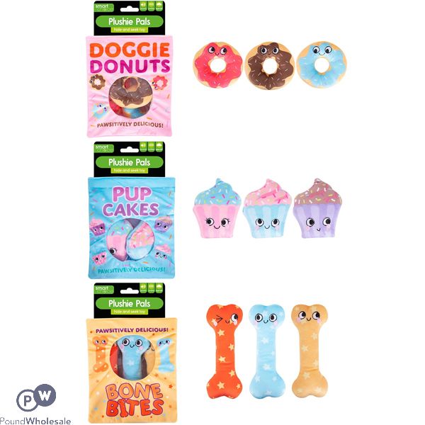 Smart Choice Treat-Hiding Plush Snack Squeaky Dog Toys 3 Pack Assorted