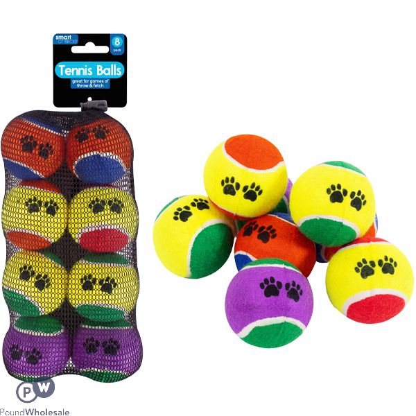 Smart Choice Assorted Colour Pawprint Tennis Balls Dog Toys 8 Pack
