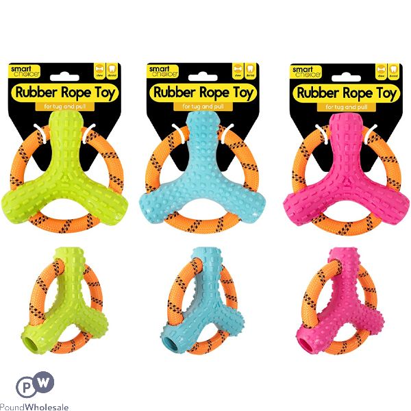 Smart Choice Rubber & Rope Ring Dog Toy 15cm Assorted Colours