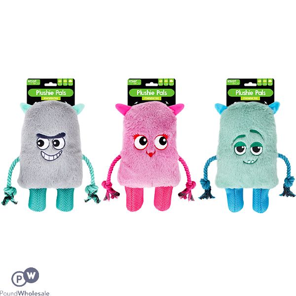 Smart Choice Squeaky Plush Rope Monster Dog Toy Assorted Colours