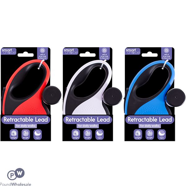 Smart Choice 15kg Retractable Poop Bag Dispensing Dog Lead 3m Assorted Colours