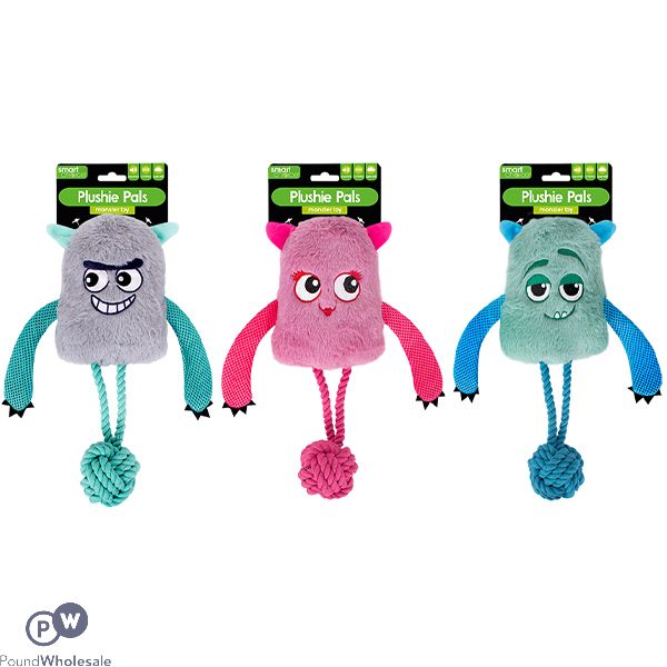 Smart Choice Squeaky Crinkle Plush Rope Monster Dog Toys Assorted