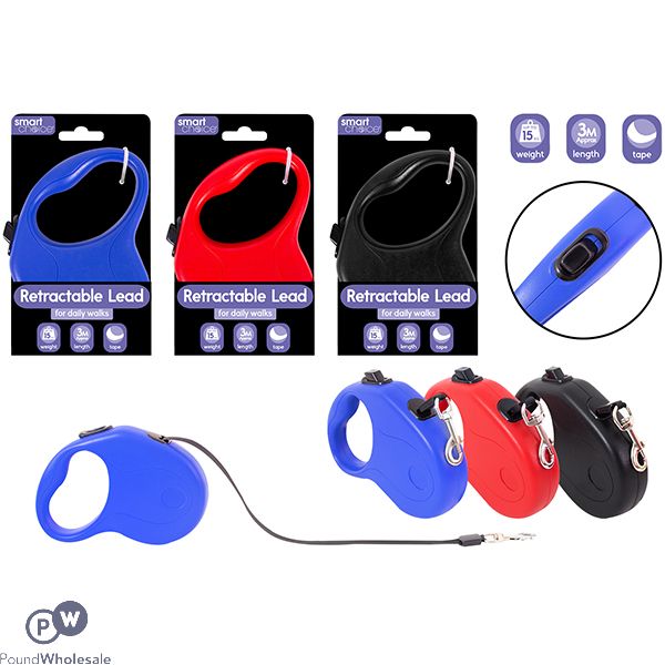 Smart Choice 15kg Retractable Tape Dog Lead 3m Assorted Colours