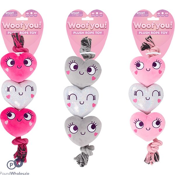 Smart Choice Squeaky Plush Rope Heart Dog Toy 37cm Assorted Colours