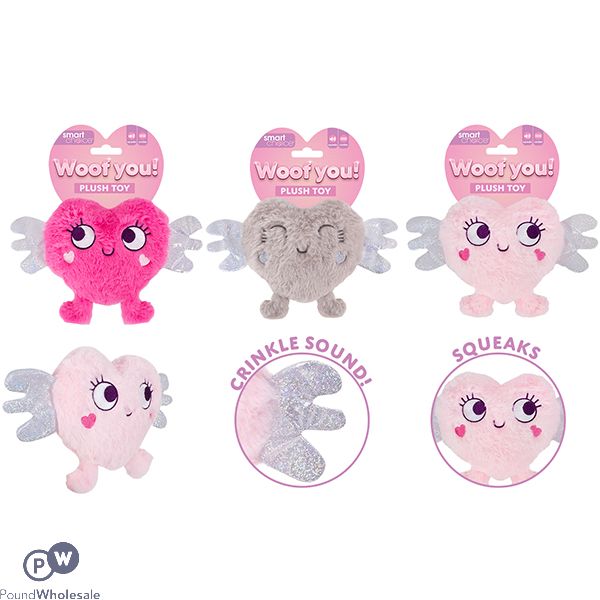 Smart Choice Squeaky Crinkle Plush Love Heart Dog Toy Assorted
