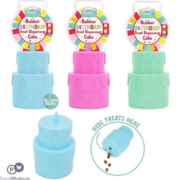 Smart Choice Rubber Treat Dispensing Birthday Cake Dog Toy 14cm Assorted Colours
