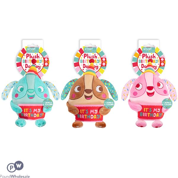 Smart Choice Squeaky Plush Birthday Pal Dog Toy 26cm Assorted