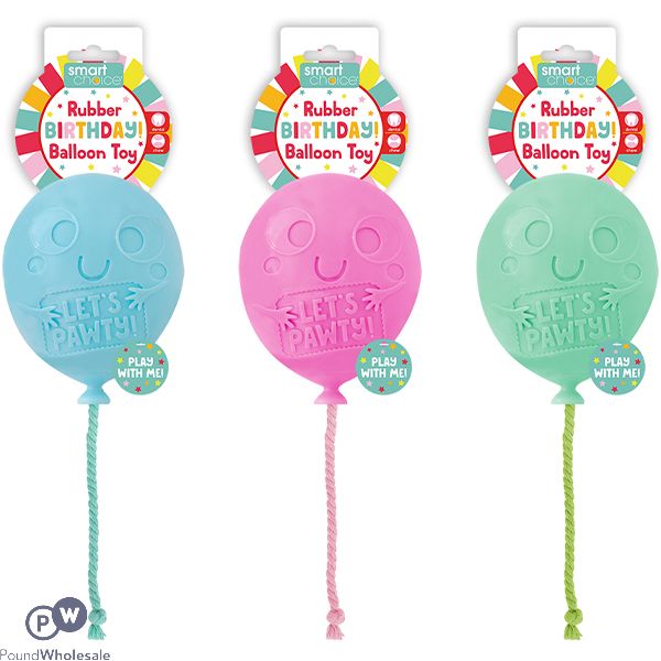 Smart Choice Rubber & Rope Birthday Balloon Dog Toy 15.5cm Assorted Colours