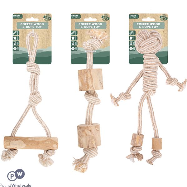 Smart Choice 100% Natural Coffee Wood & Rope Dog Toy Assorted