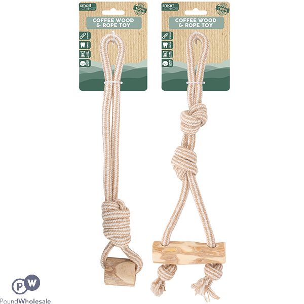Smart Choice 100% Natural Coffee Wood & Hemp Rope Dog Toy Assorted